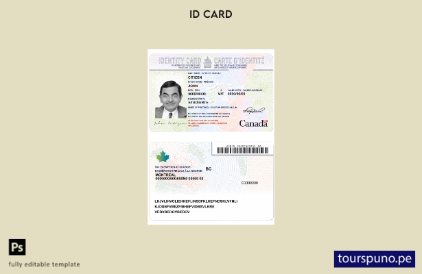 Plantilla de tarjeta de identidad de Canadá lista para imprimir